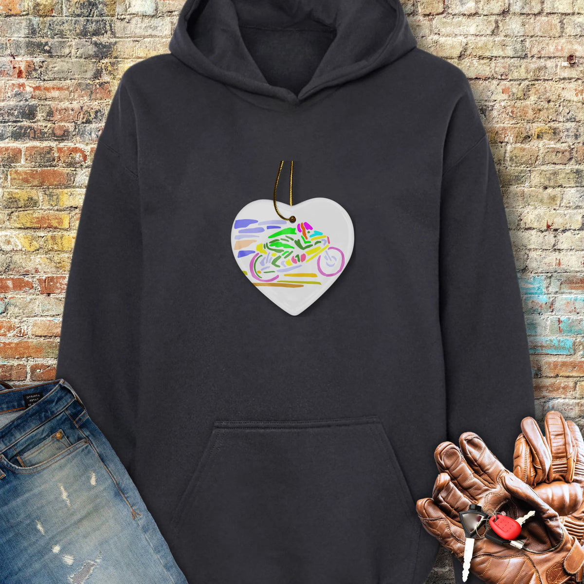 Road Race Necklace Hoodie - Black