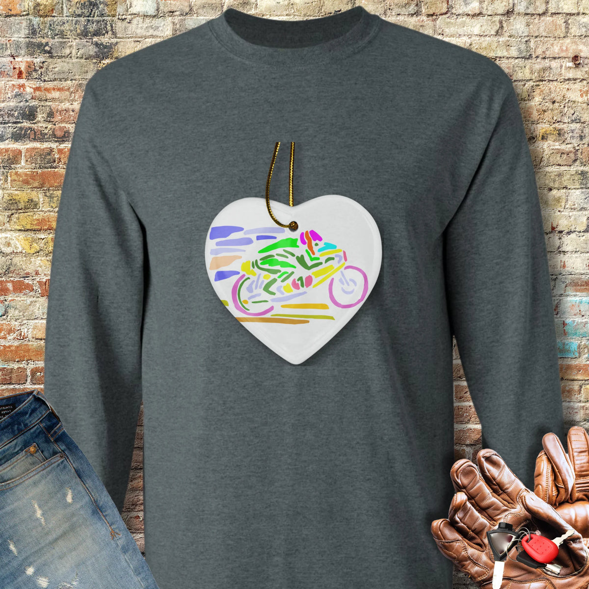 Road Race Necklace Long Sleeve T-Shirt - Dark Heather