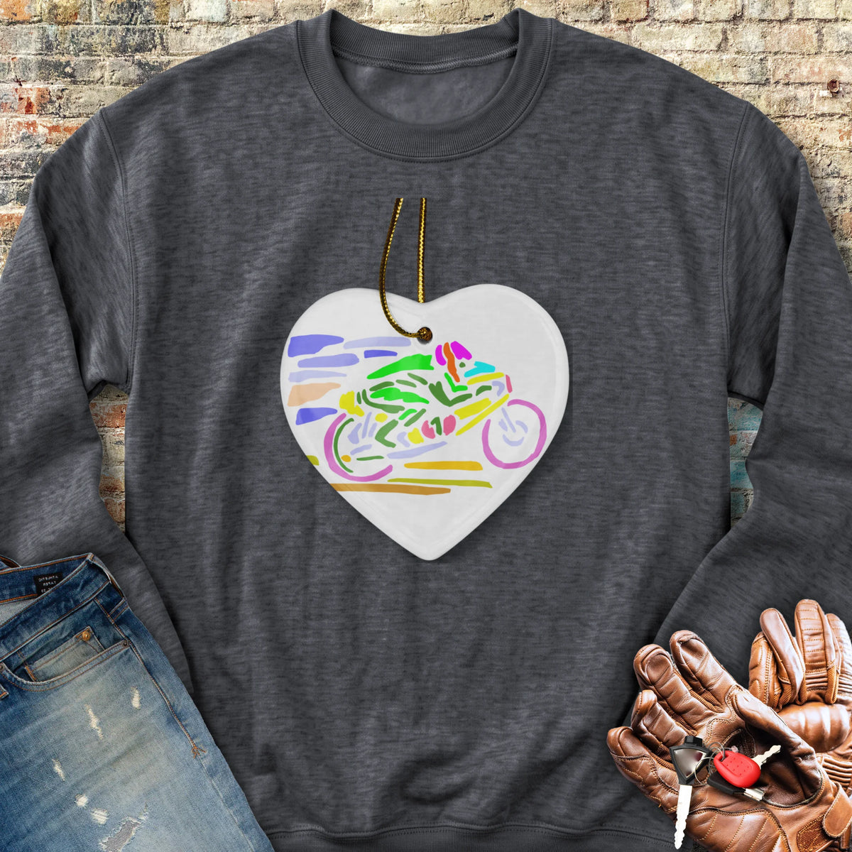 Road Race Necklace Sweatshirt - Dark Heather