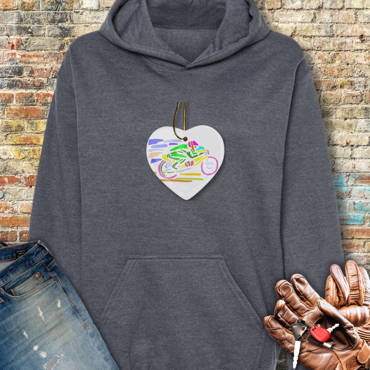 Road Race Necklace Hoodie - Dark Heather