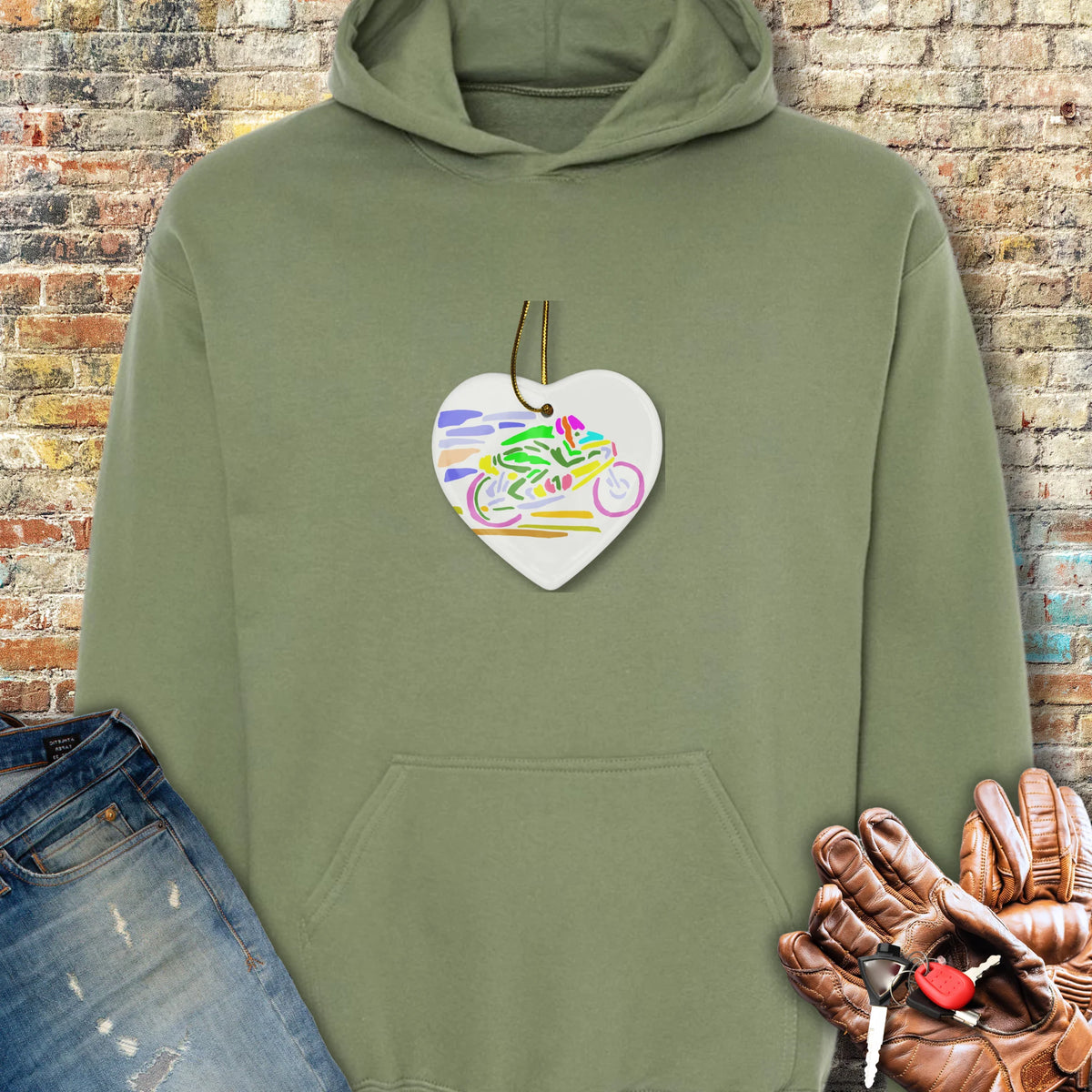 Road Race Necklace Hoodie - Military Green