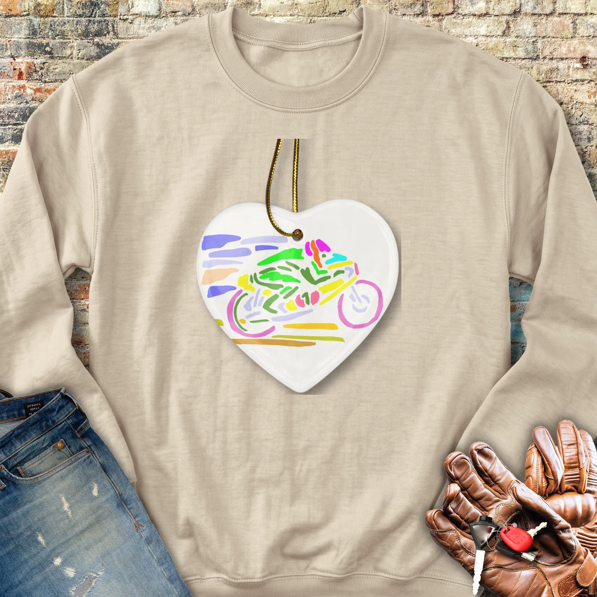 Road Race Necklace Sweatshirt - Sand