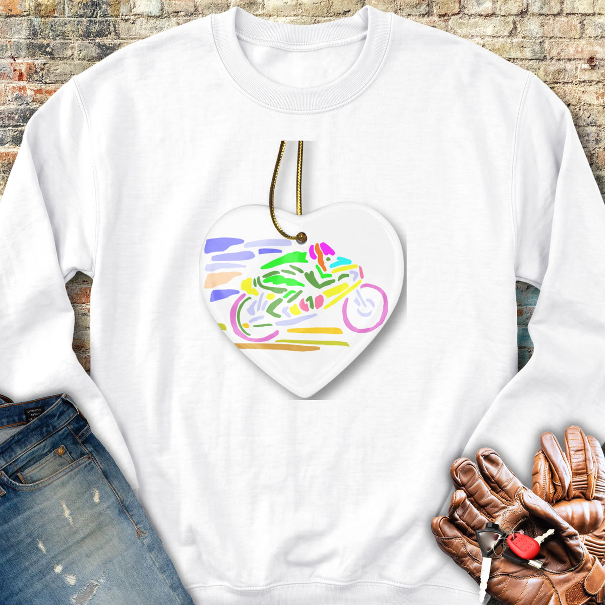 Road Race Necklace Sweatshirt - White
