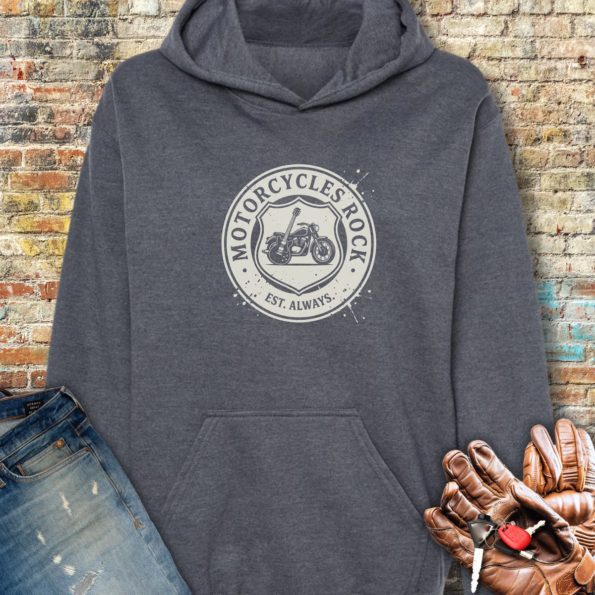 Rock Badge Hoodie - Dark Heather