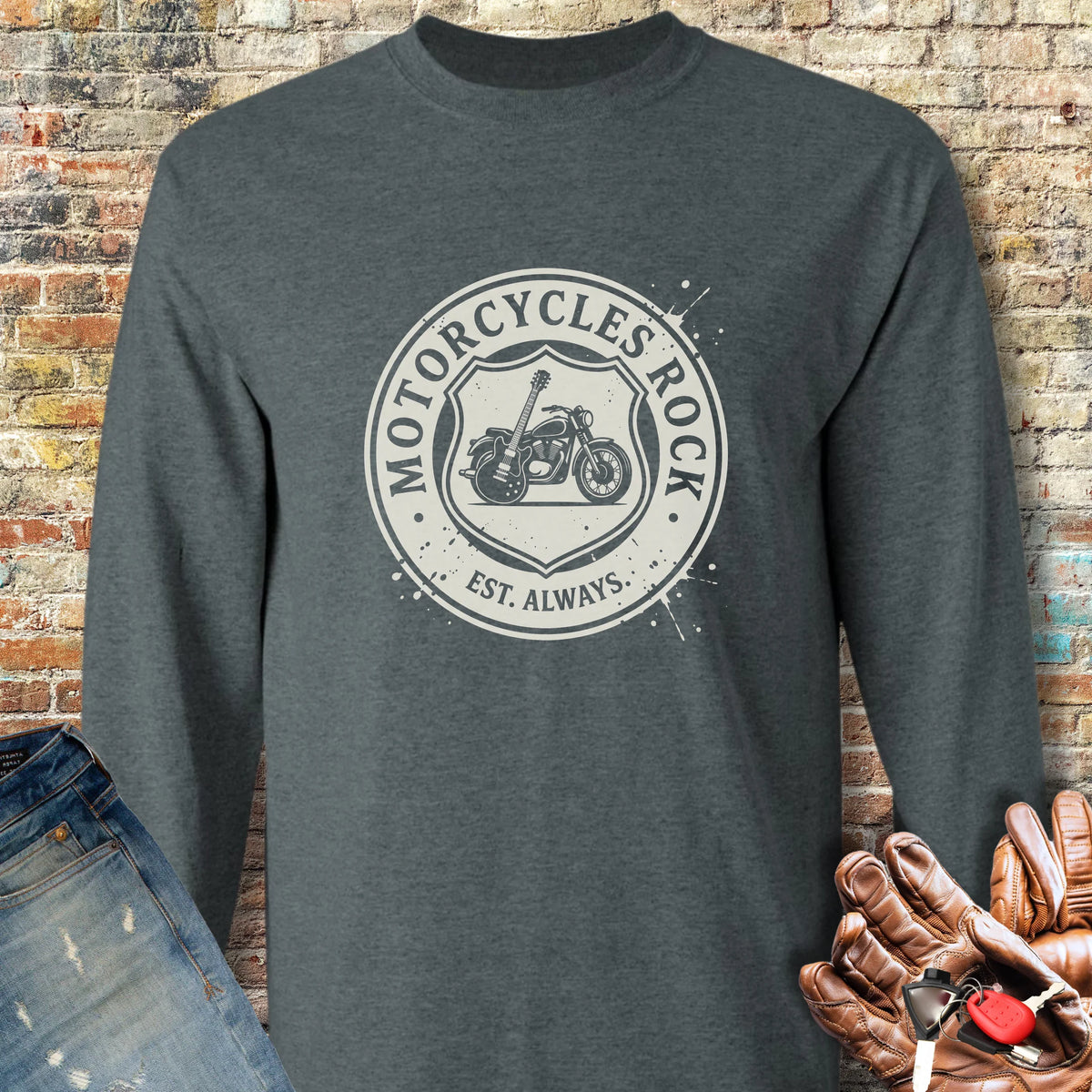 Rock Badge Long Sleeve T-Shirt - Dark Heather