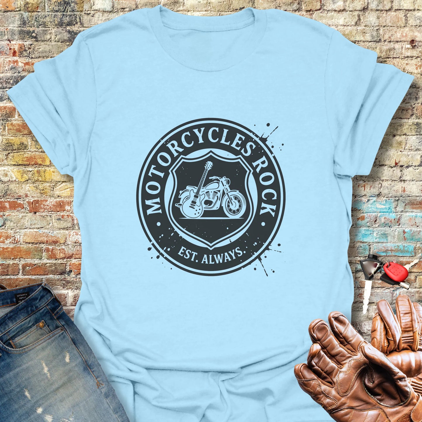 Rock Badge T-Shirt - Light Blue