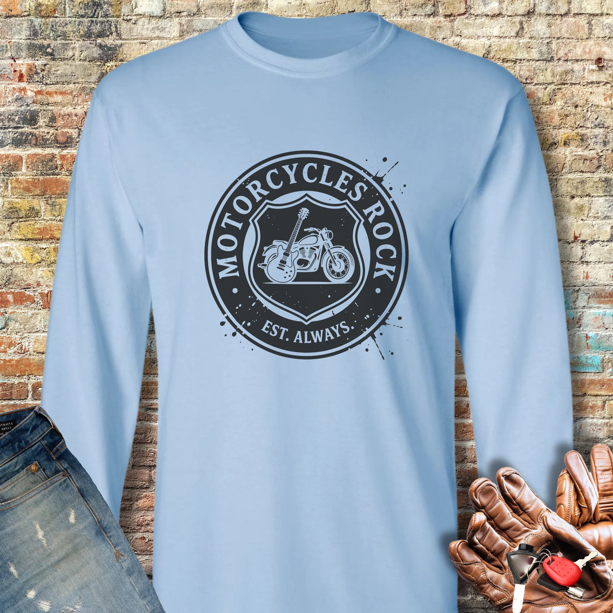 Rock Badge Long Sleeve T-Shirt - Light Blue