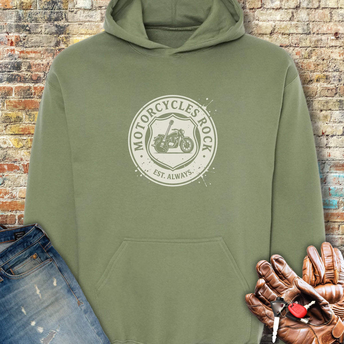 Rock Badge Hoodie - Military Green