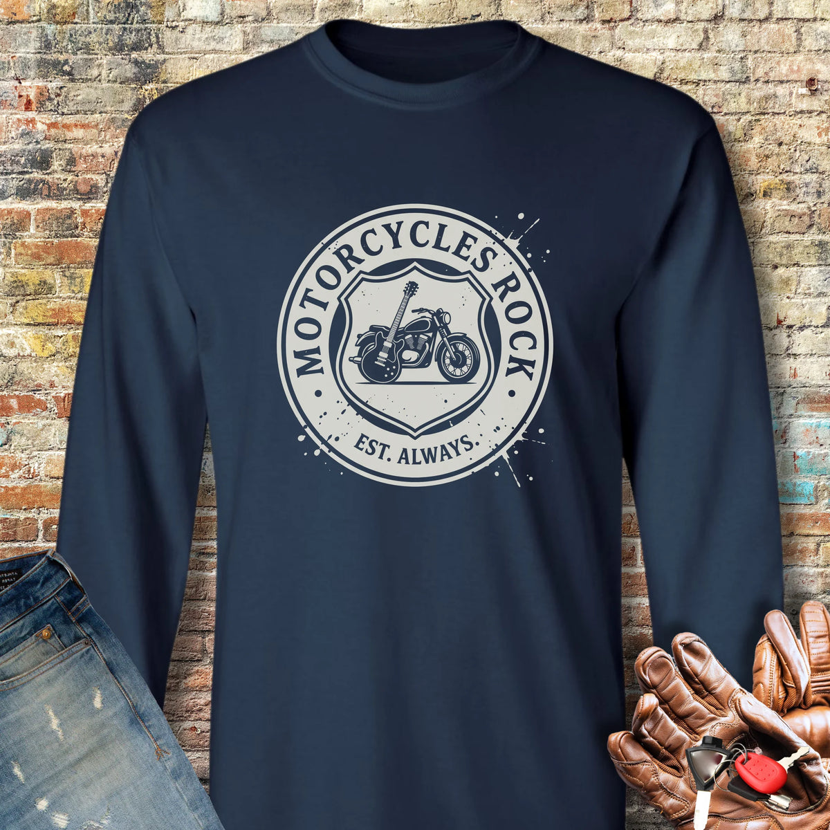 Rock Badge Long Sleeve T-Shirt - Navy