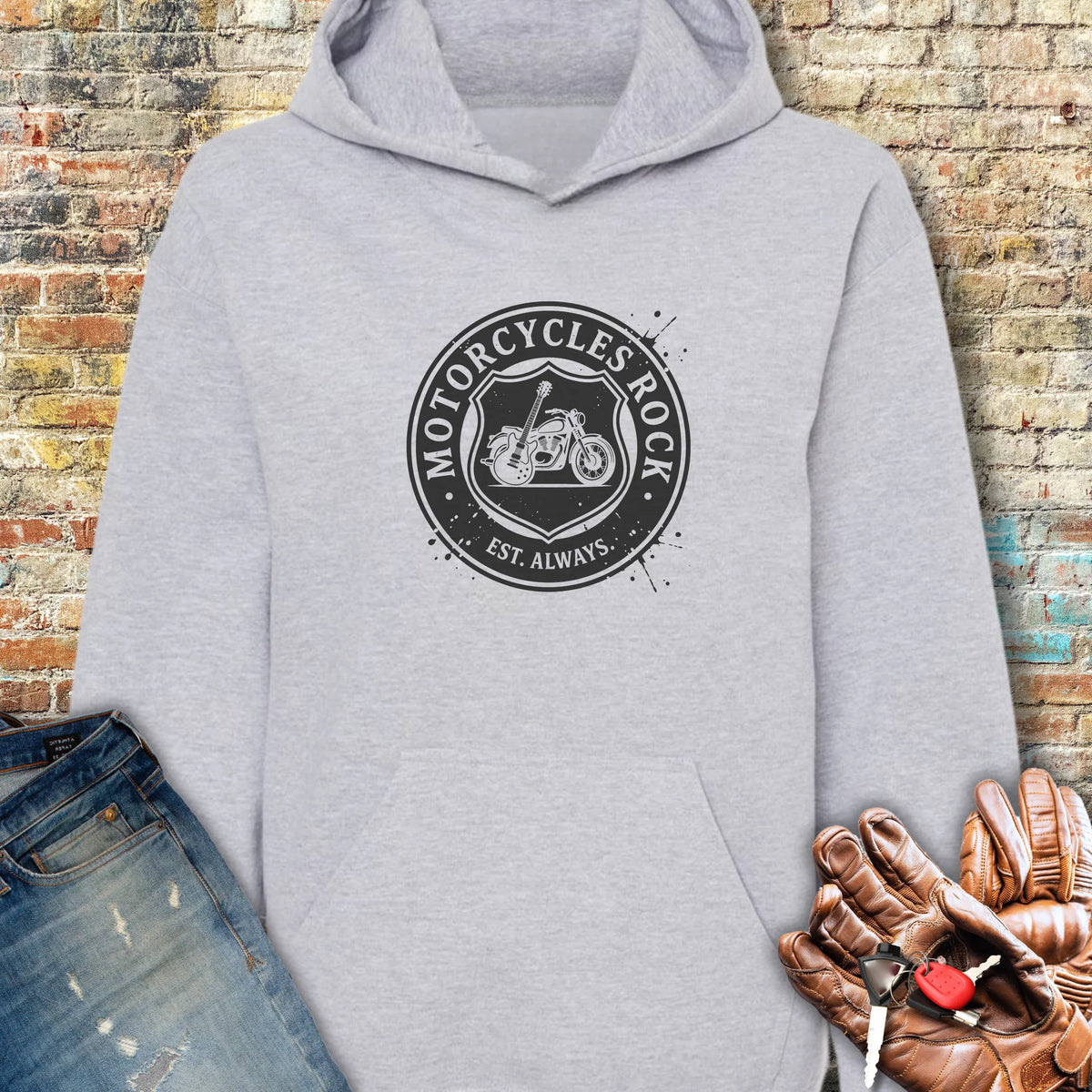 Rock Badge Hoodie - Sport Grey