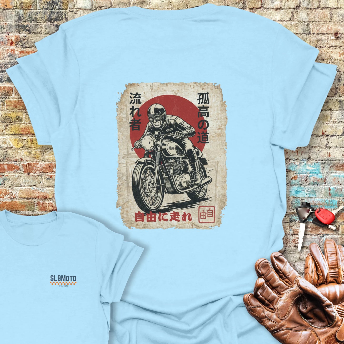 Ronin Rider Back Print T-Shirt - Light Blue