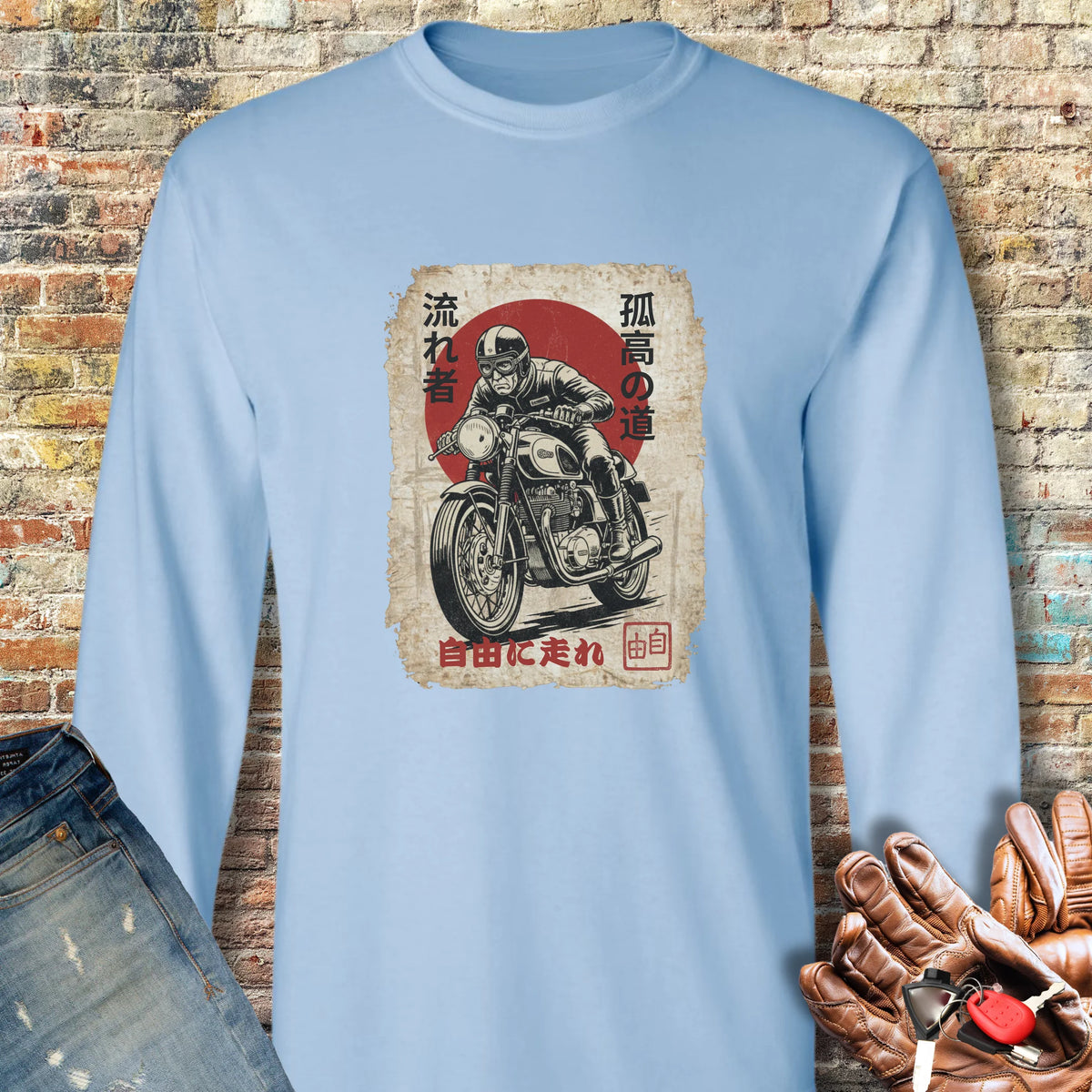 Ronin Rider Long Sleeve T-Shirt - Light Blue