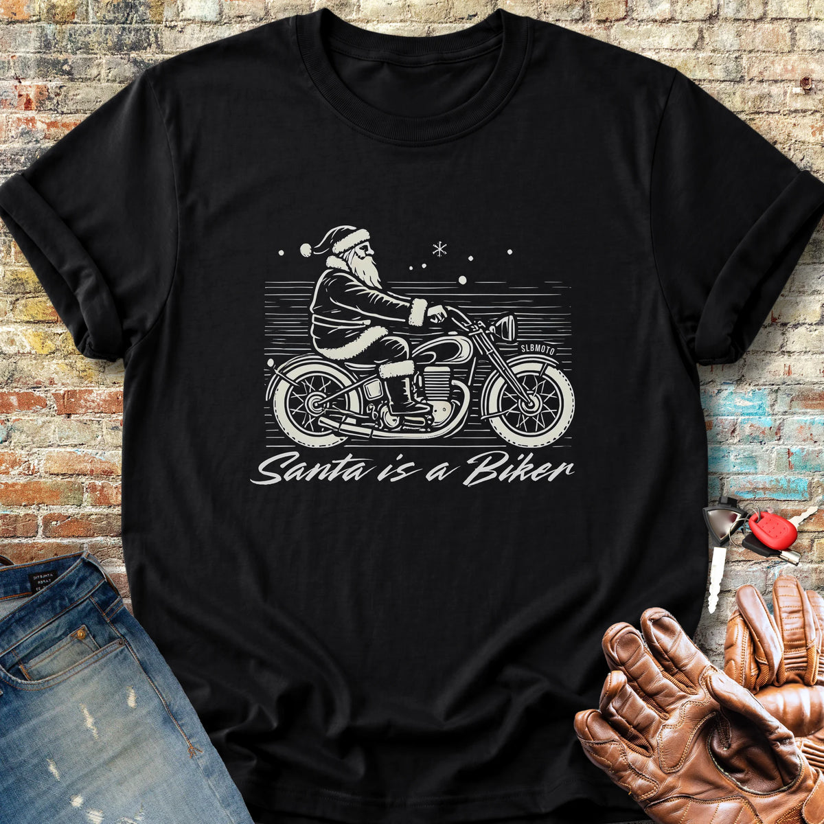 Santa Is A Biker Classic T-Shirt - Black