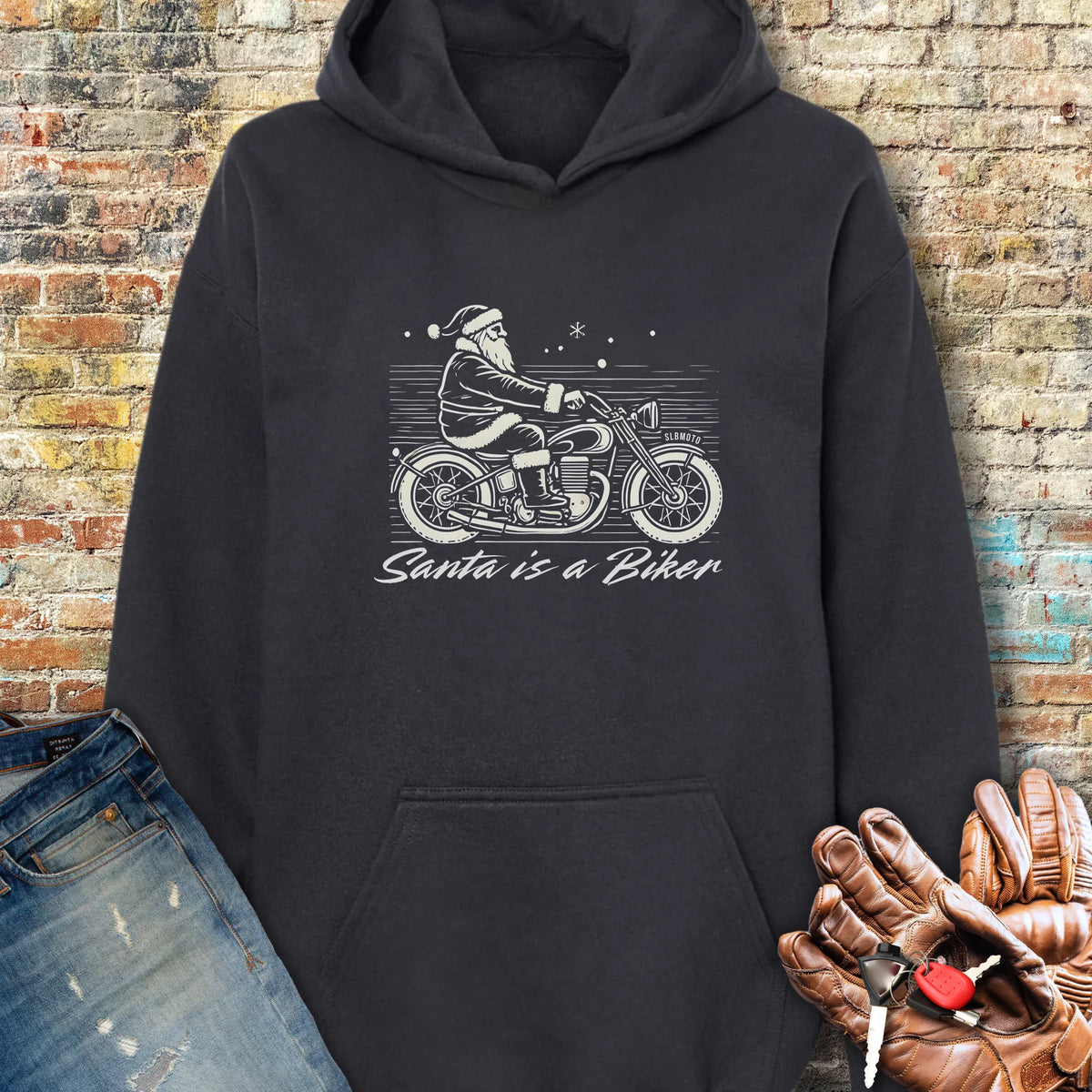 Santa Is A Biker Hoodie - Black