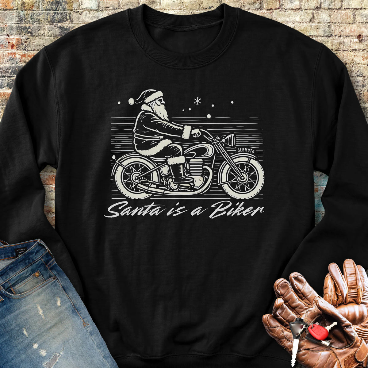 Santa Is A Biker Sweatshirt - Black