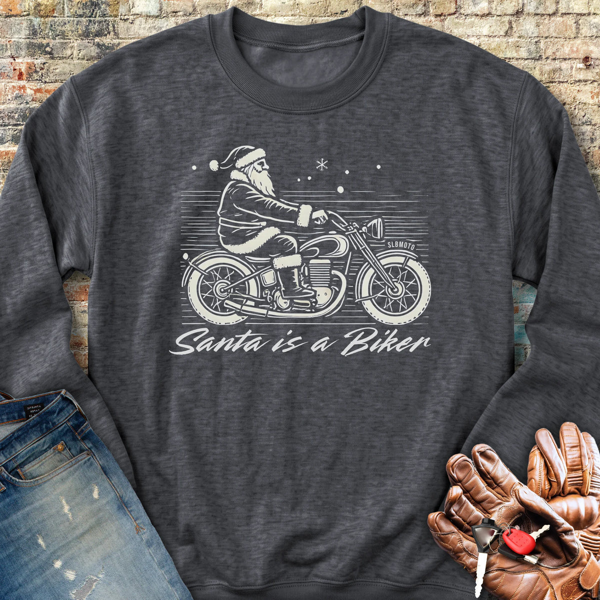 Santa Is A Biker Sweatshirt - Dark Heather