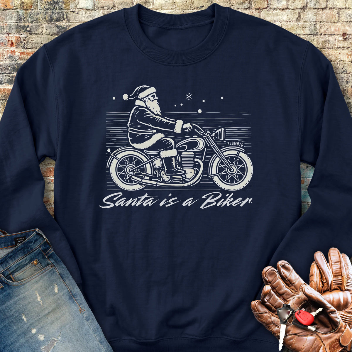 Santa Is A Biker Sweatshirt - Navy