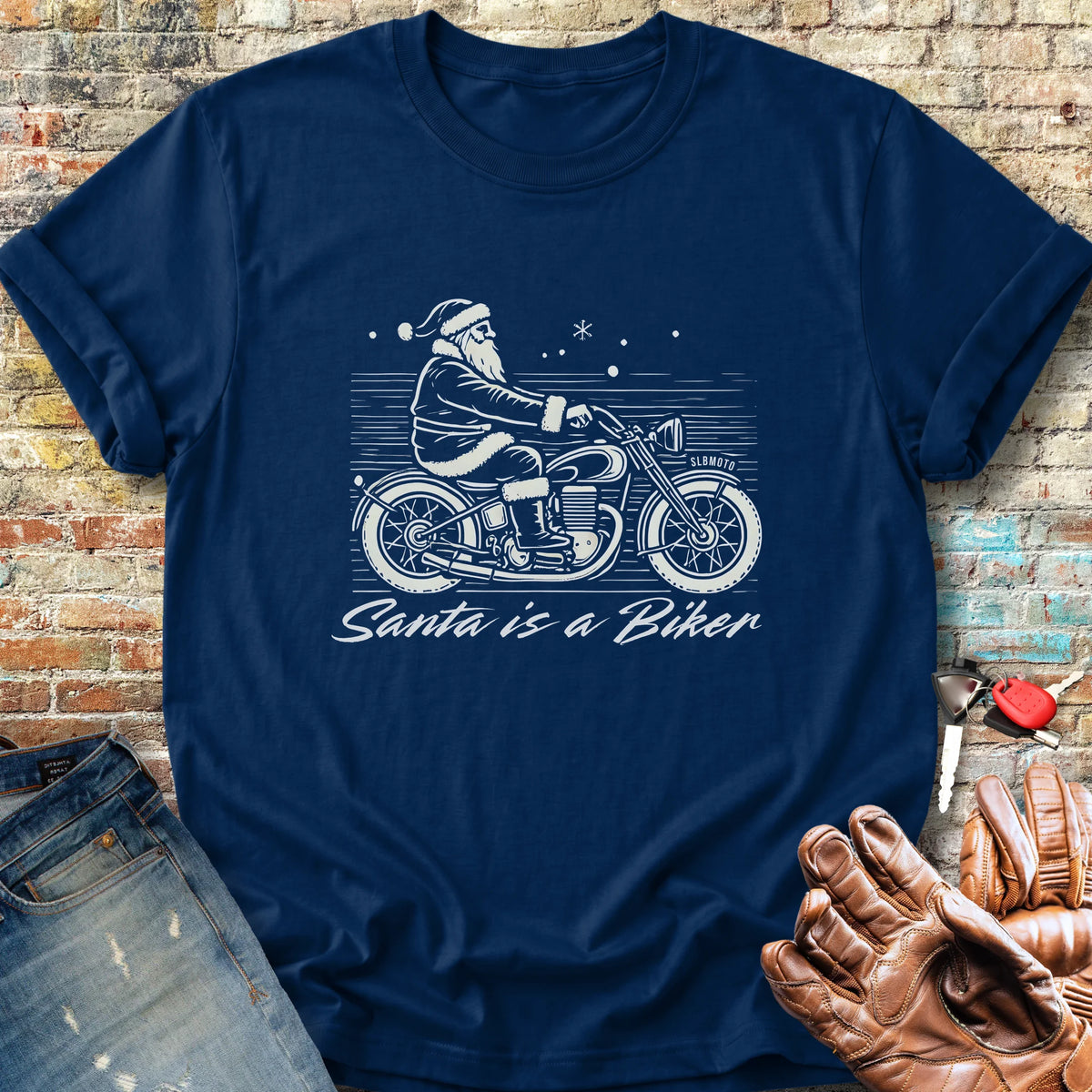 Santa Is A Biker Classic T-Shirt - Navy