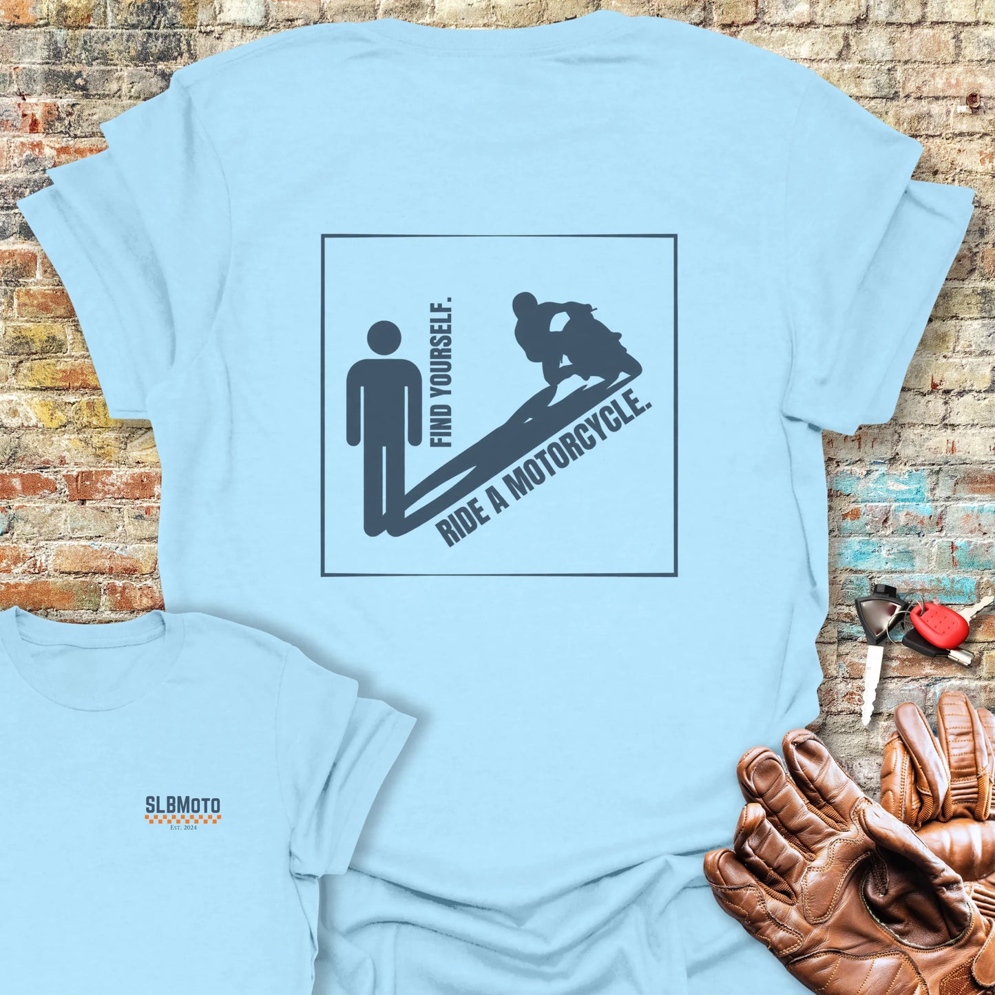 Shadow Back Print T-Shirt - Light Blue