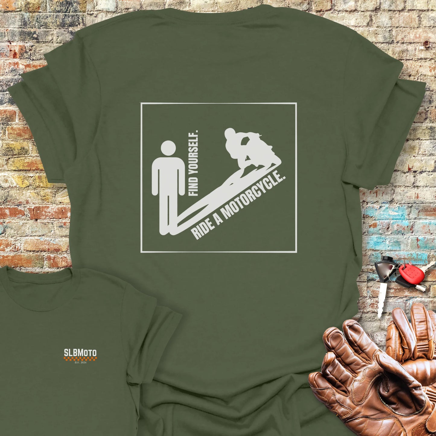Shadow Back Print T-Shirt - Military Green