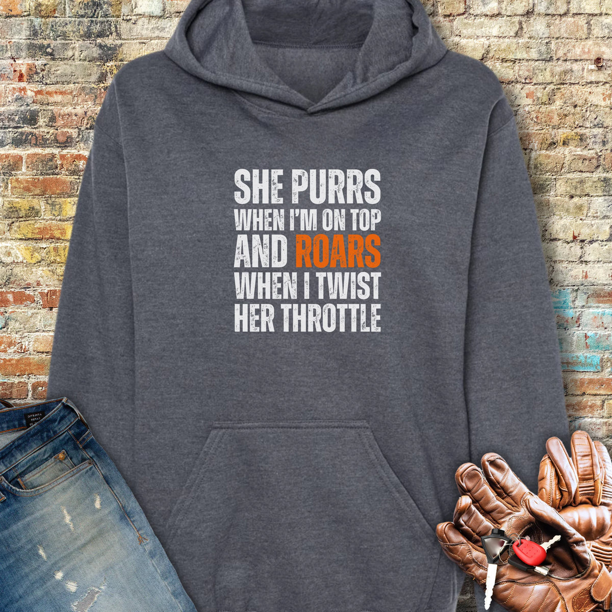 She Purrs Hoodie - Dark Heather