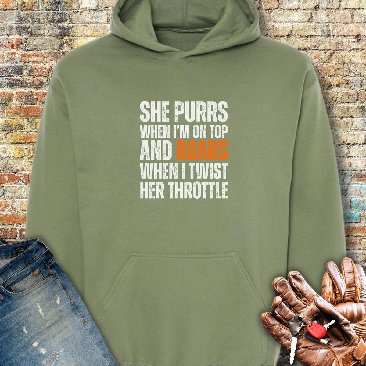 She Purrs Hoodie - Military Green