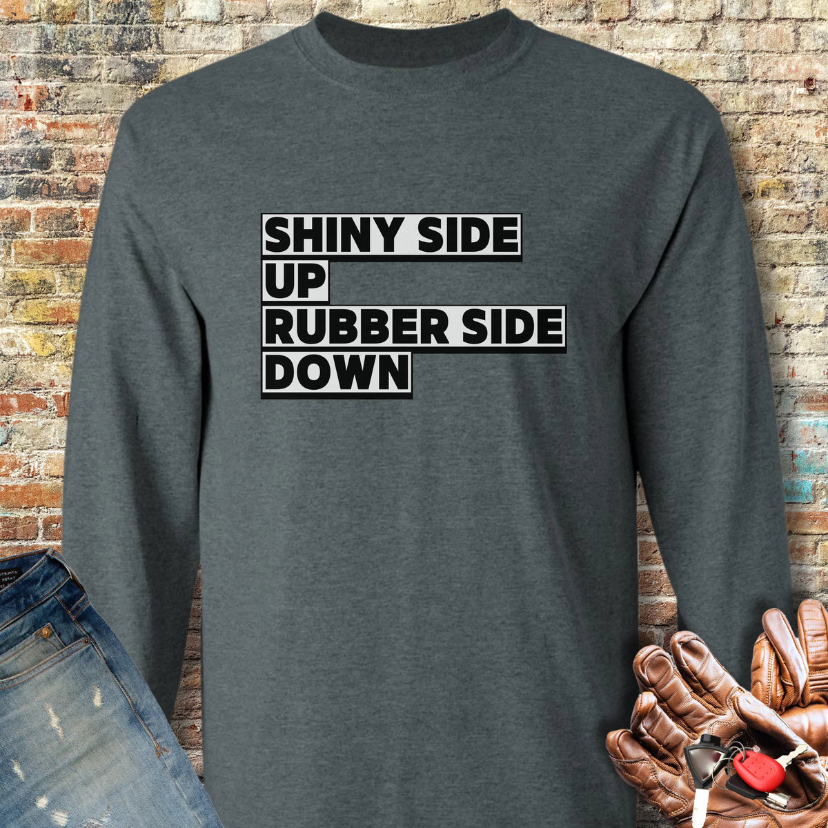 Shiny Side Up Long Sleeve T-Shirt - Dark Heather