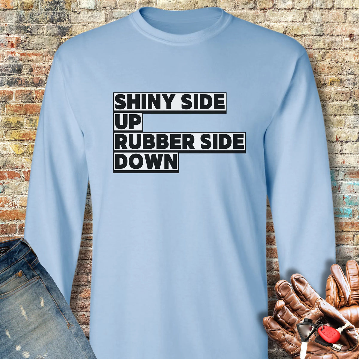 Shiny Side Up Long Sleeve T-Shirt - Light Blue