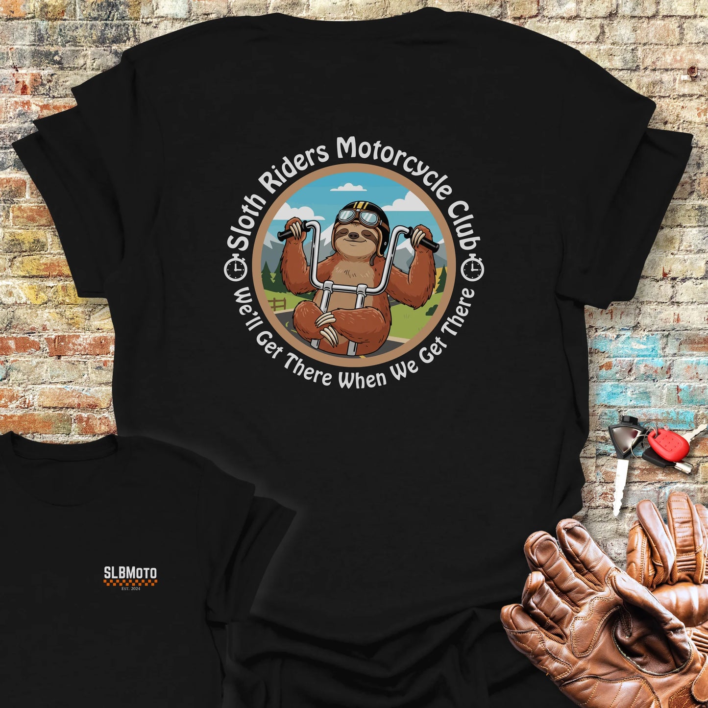 Sloth Riders Back Print T-Shirt - Black