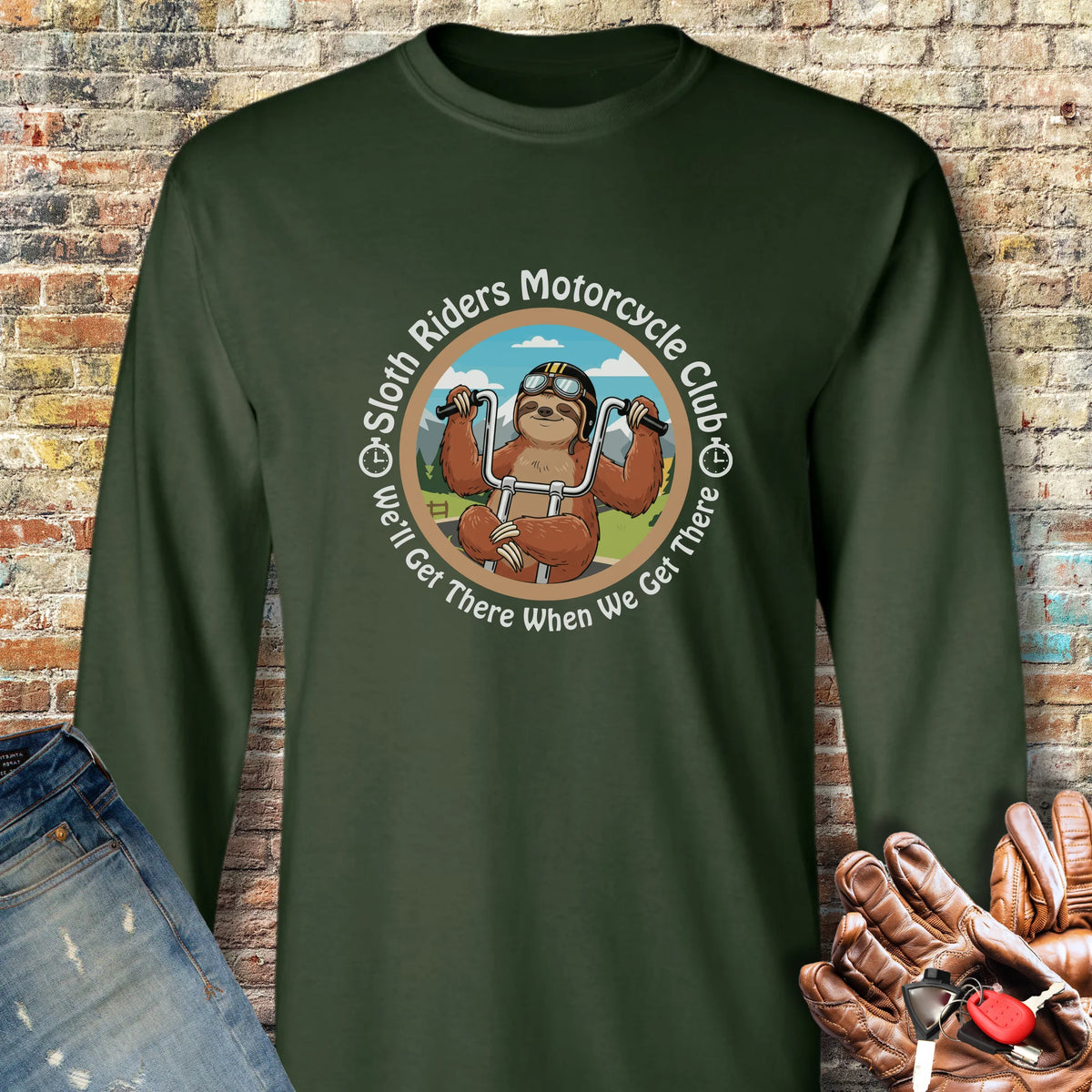Sloth Riders Long Sleeve T-Shirt - Forest Green