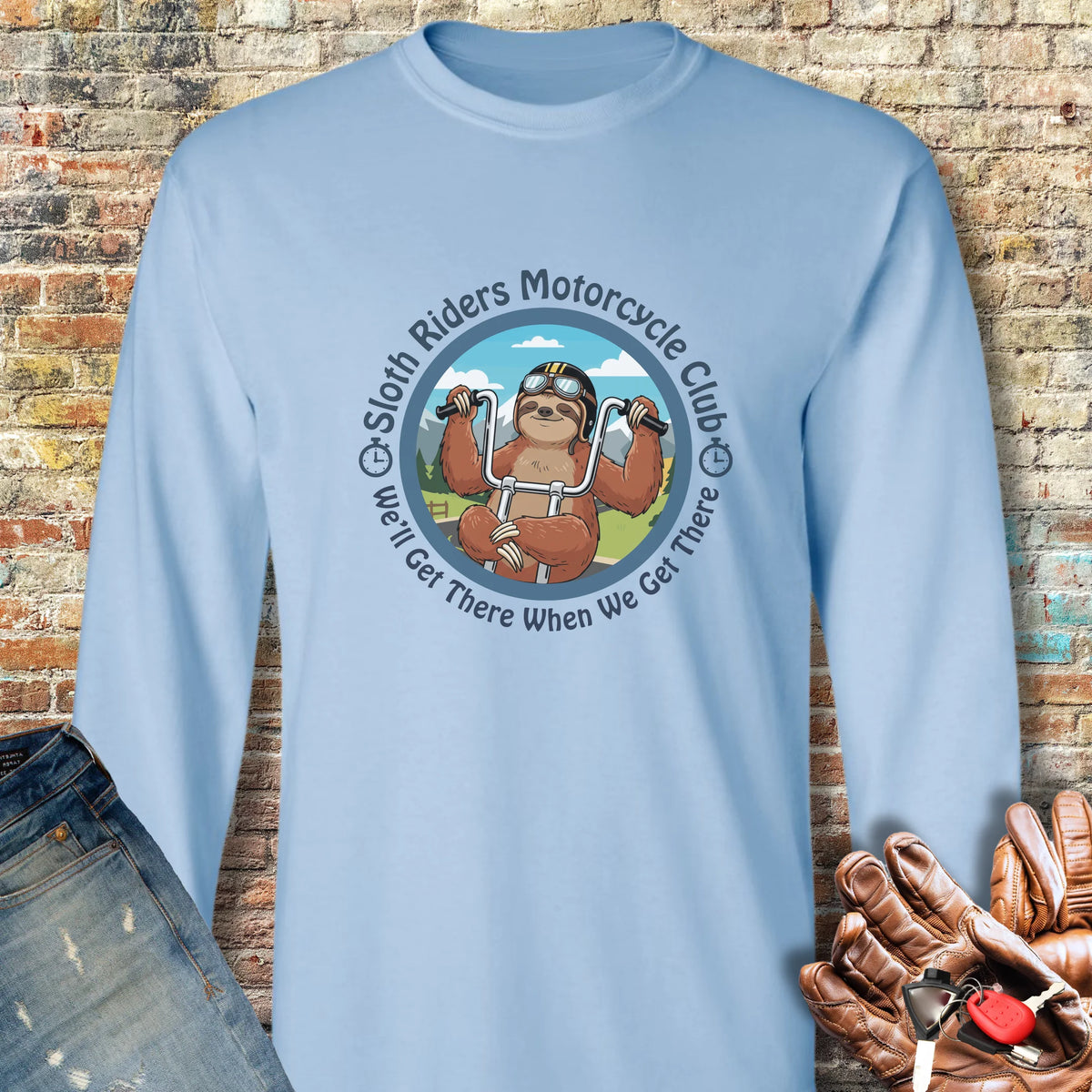Sloth Riders Long Sleeve T-Shirt - Light Blue