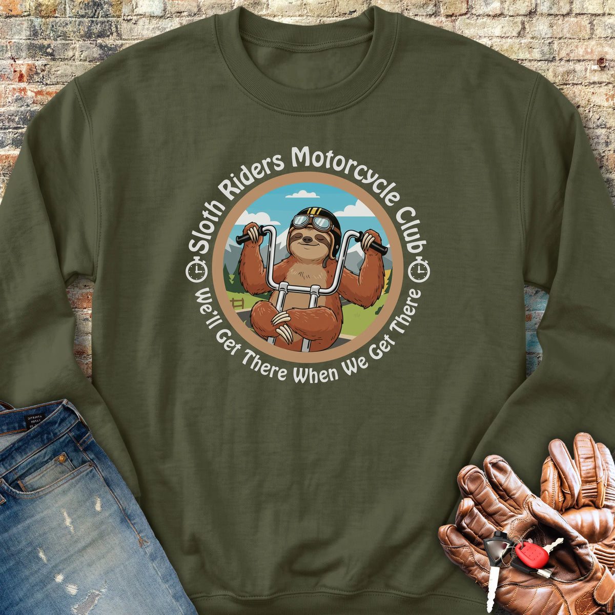 Sloth Riders Sweatshirt - Military Green