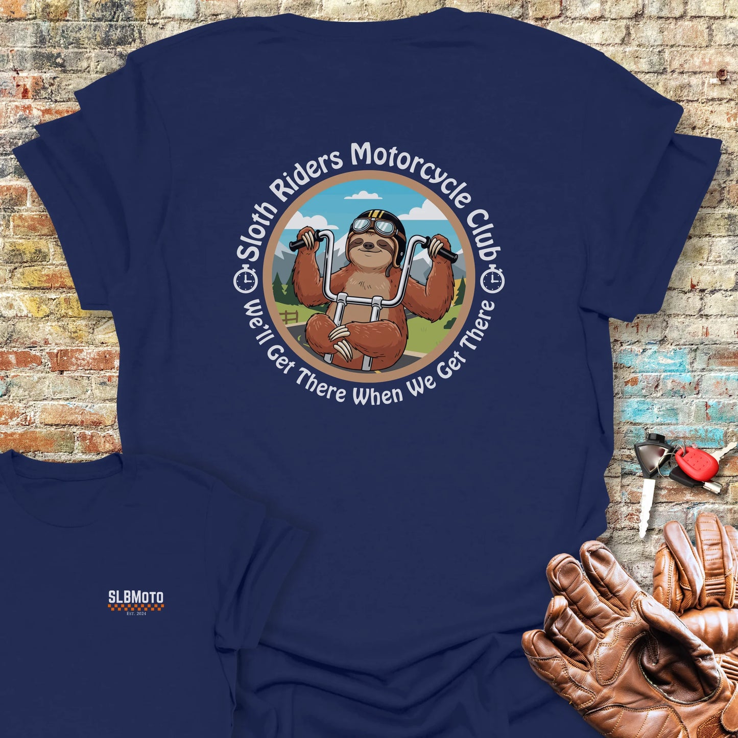 Sloth Riders Back Print T-Shirt - Navy