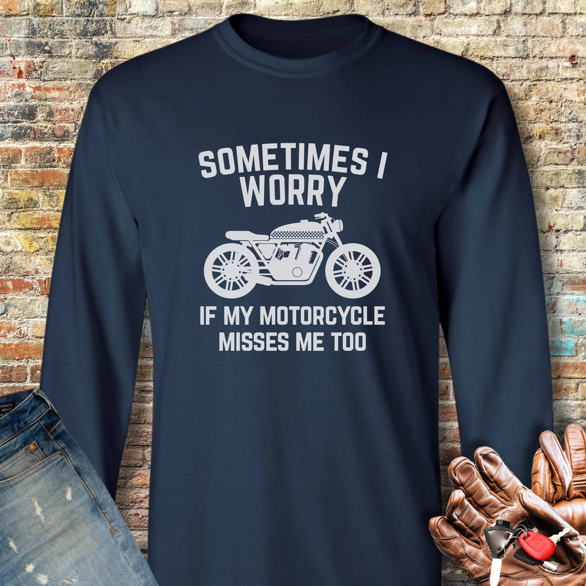 Sometimes (Cafe) Long Sleeve T-Shirt - Navy
