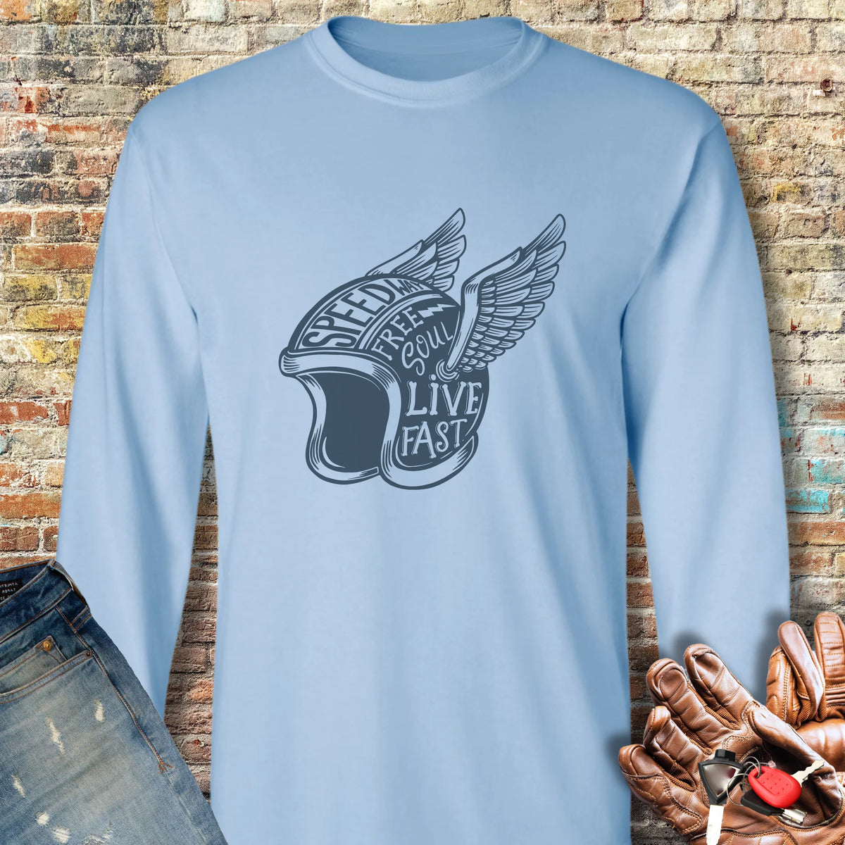 Speedway Long Sleeve T-Shirt - Light Blue