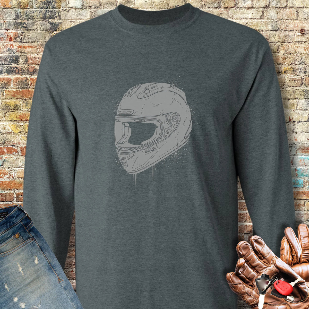 Splash Helmet Long Sleeve T-Shirt - Dark Heather