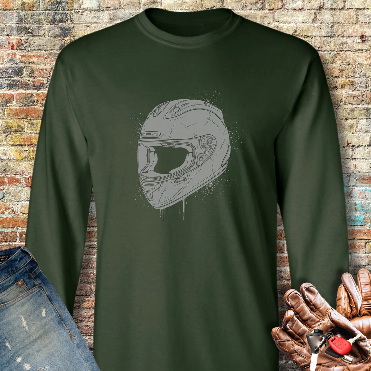 Splash Helmet Long Sleeve T-Shirt - Forest Green