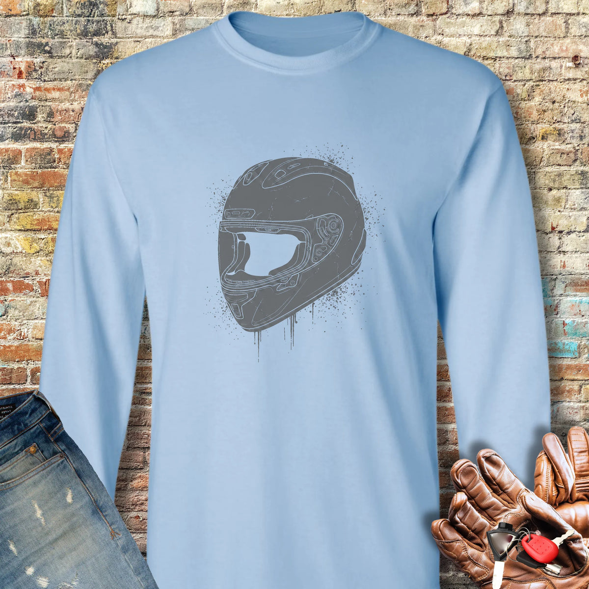 Splash Helmet Long Sleeve T-Shirt - Light Blue