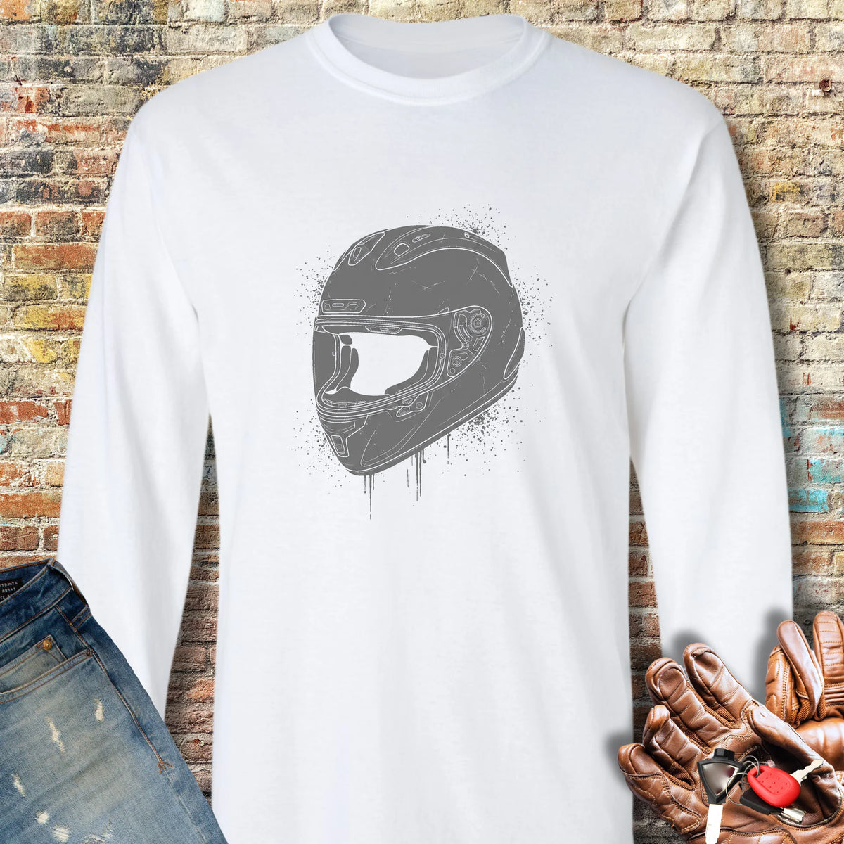 Splash Helmet Long Sleeve T-Shirt - White