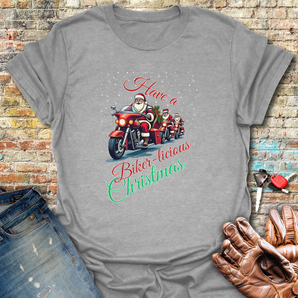 Biker Licious Christmas T-Shirt - Sport Grey