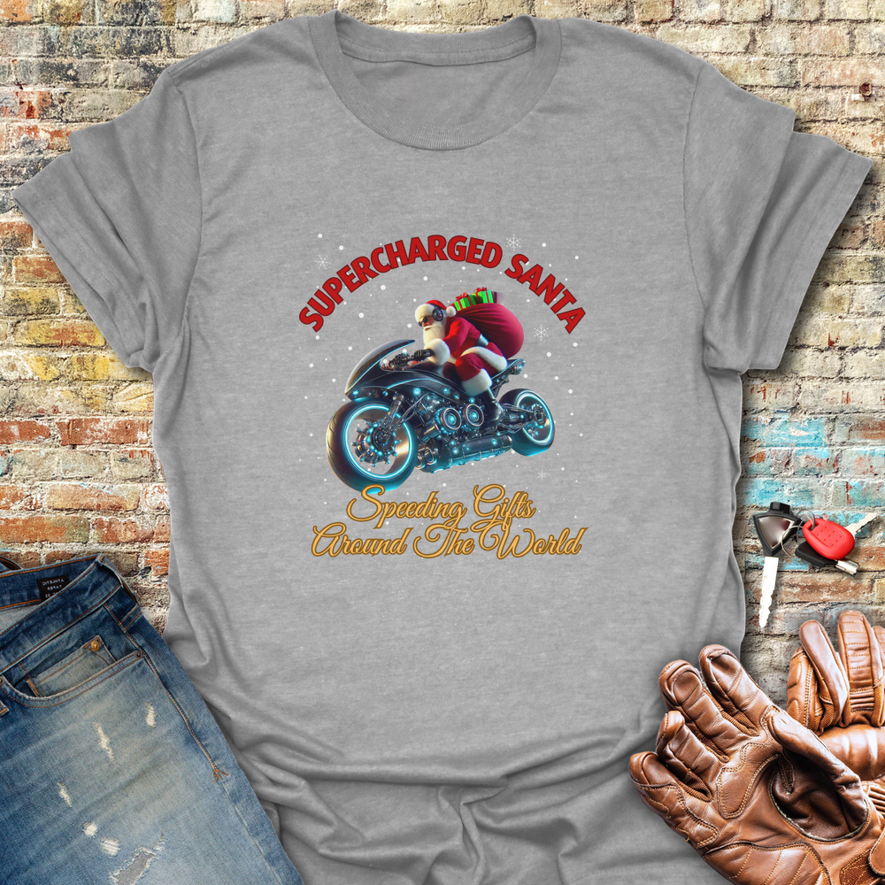 Supercharged Santa T-Shirt - Sport Grey