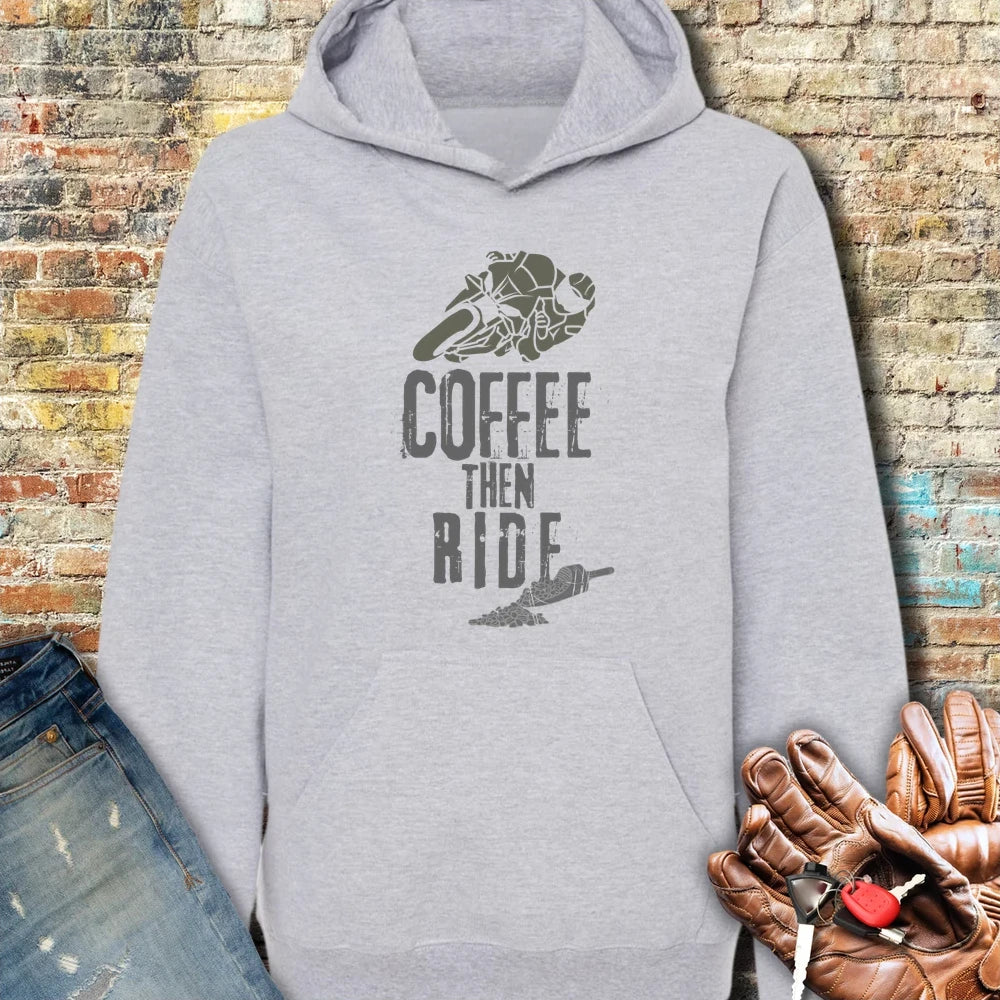 Coffee Then Ride (Race) Hoodie - Sport Grey