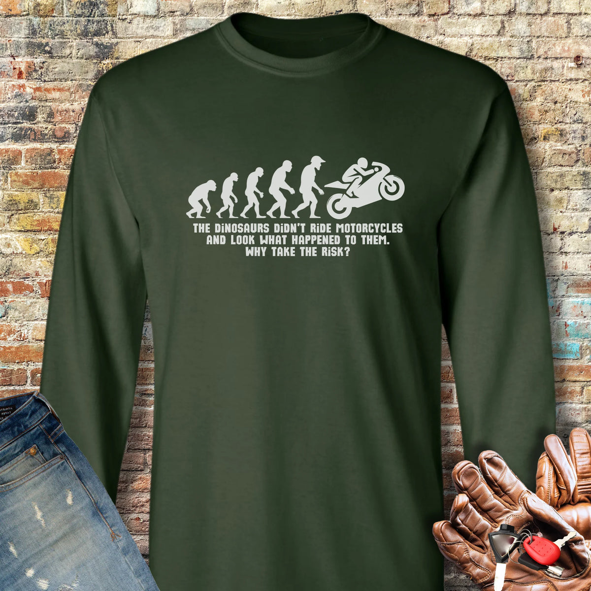 Sports Dinosaurs Long Sleeve T-Shirt - Forest Green