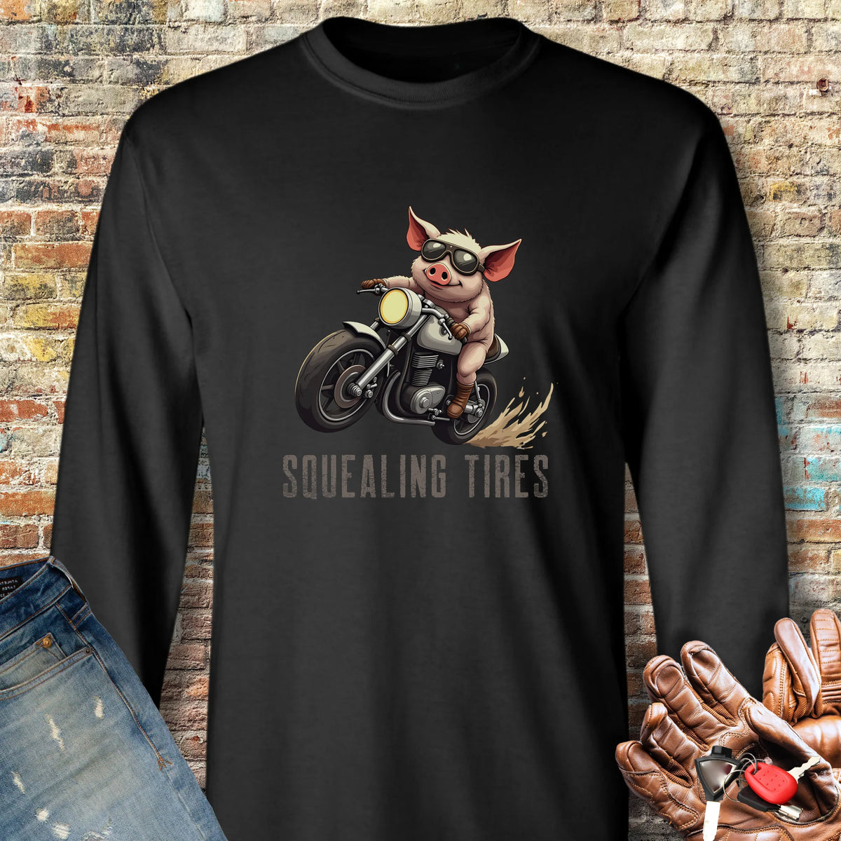 Squealing Tires Long Sleeve T-Shirt - Black