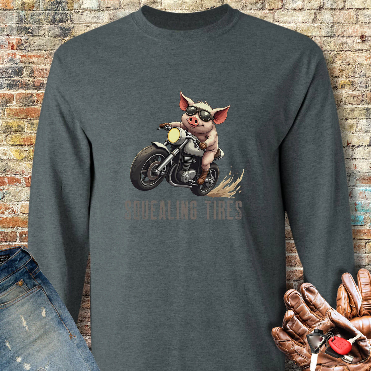 Squealing Tires Long Sleeve T-Shirt - Dark Heather