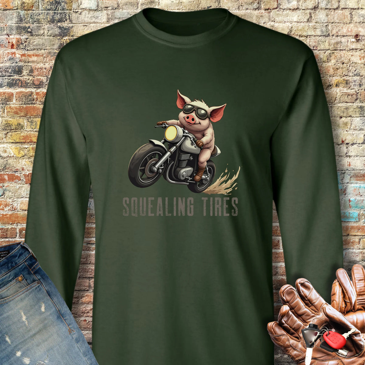Squealing Tires Long Sleeve T-Shirt - Forest Green