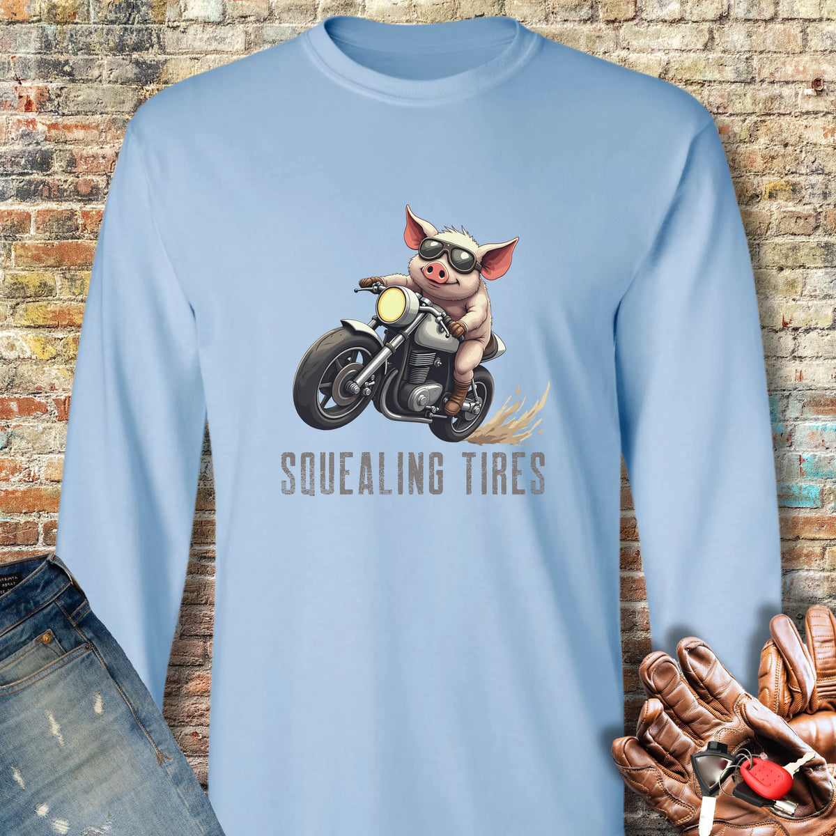 Squealing Tires Long Sleeve T-Shirt - Light Blue