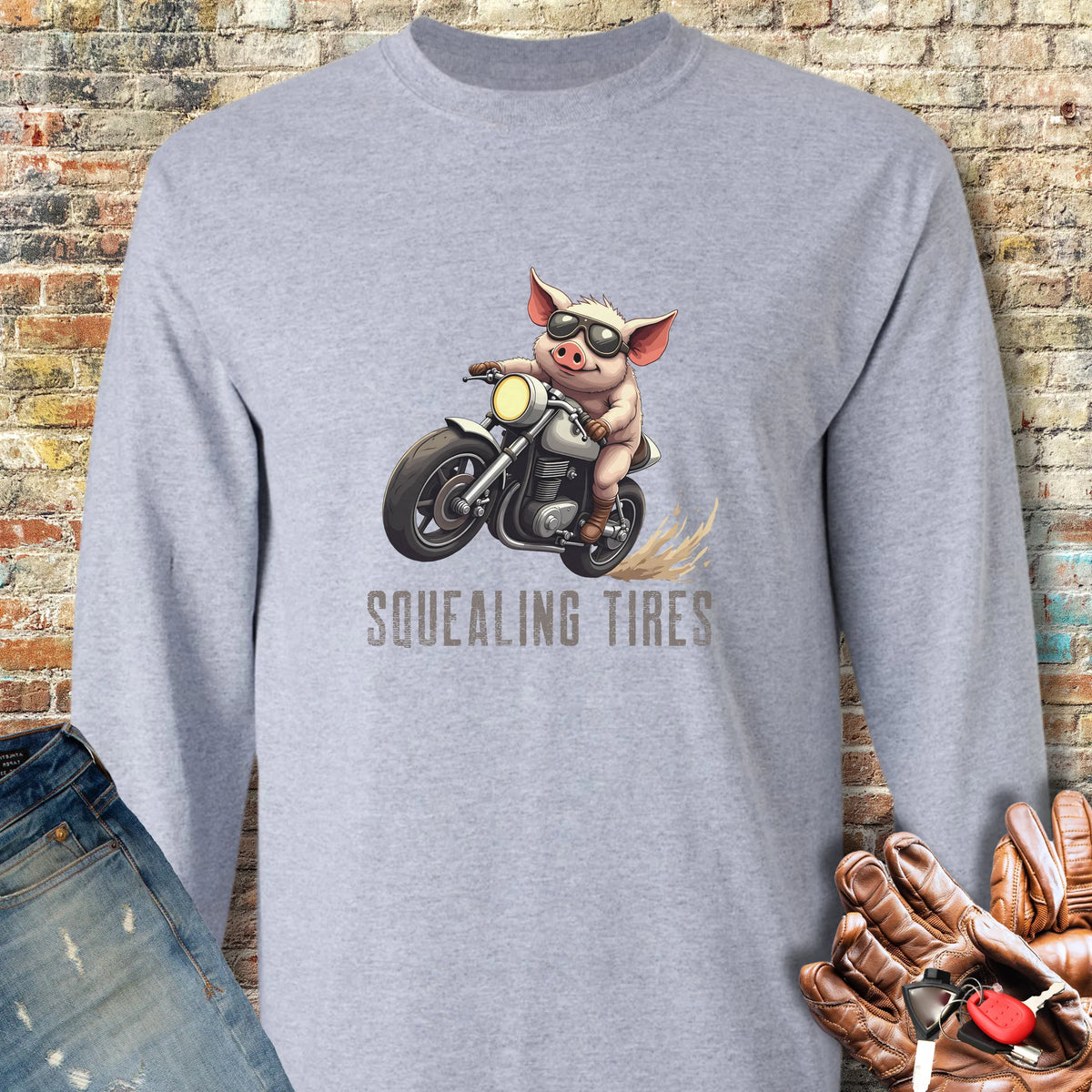 Squealing Tires Long Sleeve T-Shirt - Sport Grey