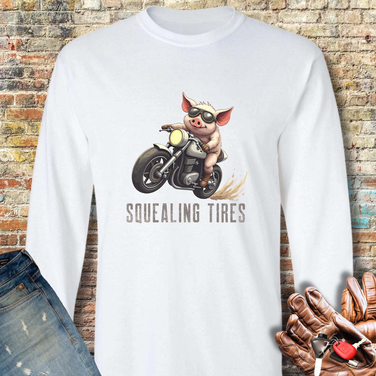 Squealing Tires Long Sleeve T-Shirt - White