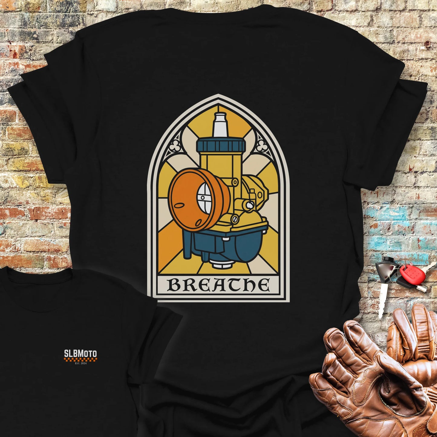 Stained Glass Carb Back Print T-Shirt - Black